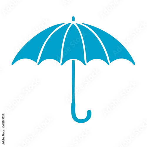 Simple turquoise umbrella illustration on black. Protection from rain, weather forecast and graphic design element.