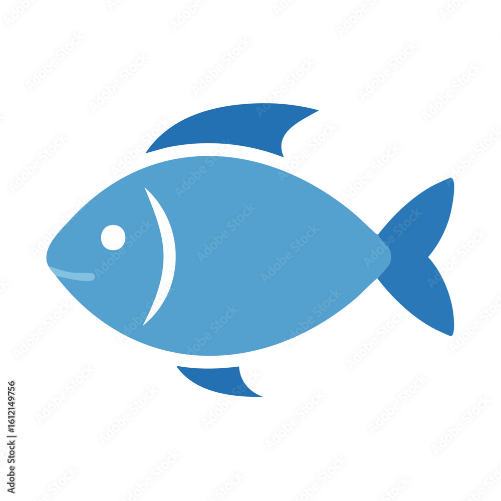 Fototapeta premium Simple blue fish icon illustration aquatic marine life design vector art minimalist flat design isolated on black background