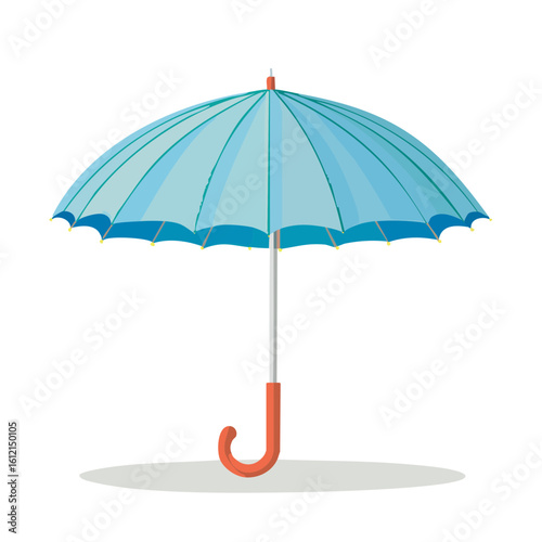 Isolated Light Blue Umbrella with Orange Handle Illustration Weather Protection Rain Accessory