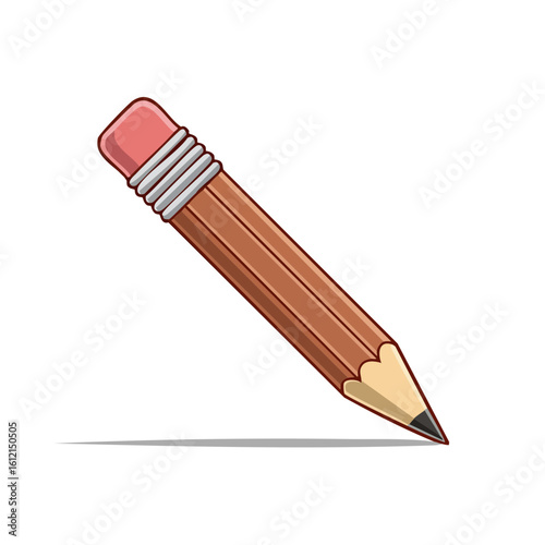 Illustration of a wooden pencil with eraser drawing a line on black background