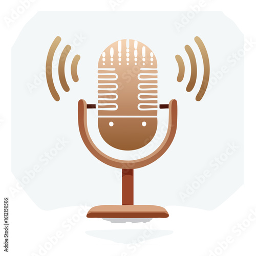 Vintage Microphone with Sound Waves Graphic for Podcasts and Audio Content