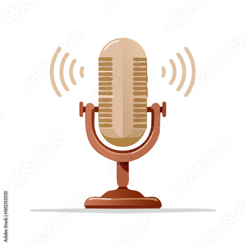 Vintage Microphone Vector Illustration on Black Background with Audio Waves
