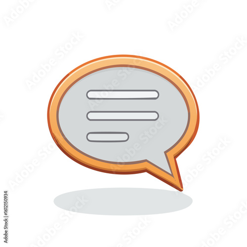 Orange outline cartoon chat bubble with text for conversation messages or communication icon