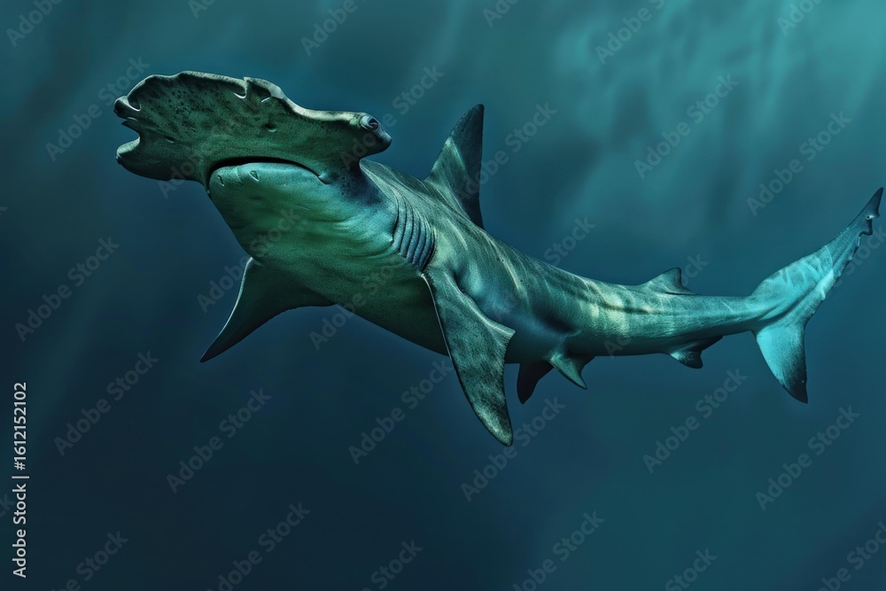 Obraz premium Majestic hammerhead shark gracefully navigating the depths of the ocean