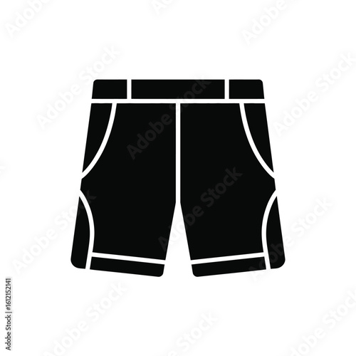 Black athletic shorts icon with white trim and pockets
