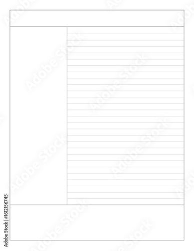 A printable Cornell Notes layout in actual US Letter size (8.5x11 inch), ideal for students, journaling, and academic note-taking. Minimalist and aesthetic design.