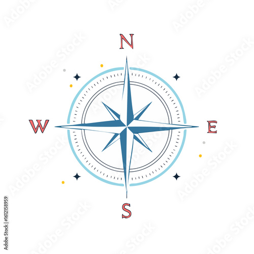 Stylish Compass Rose Navigation with North South East West on Black Background
