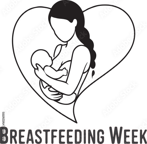 Breastfeeding Week Image of Mother and Baby in Heart Silhouette Promoting Support for Maternal and Infant Health