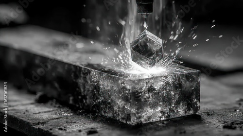 Precision Black and White Metalworking: A Close-Up of High-Speed Industrial Machining