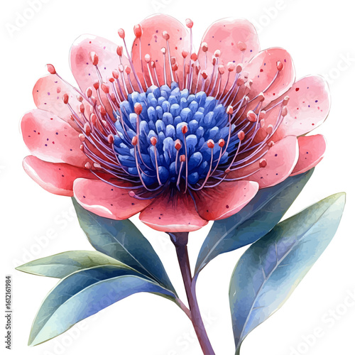 Leucospermum Flower, watercolor clipart vector, isolated on a white background.