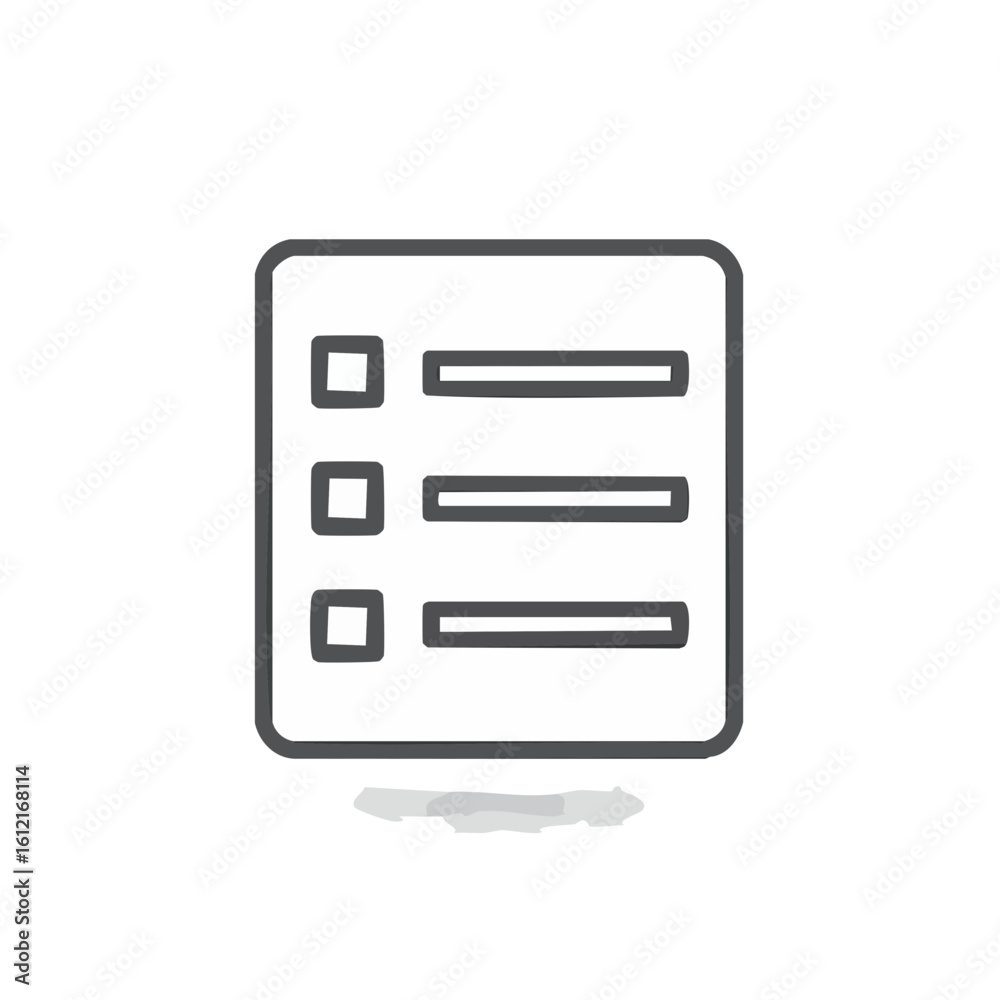Fototapeta premium Checklist Icon: List with Square Checkboxes, Task Management Tool, Form Filling, Survey or To-Do List, White Isolated on Black Background