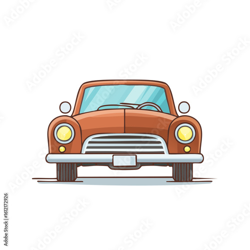 Cartoon classic car illustration with orange body on black background