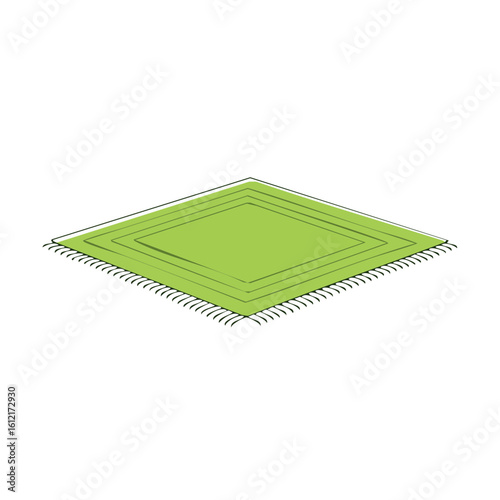 Stylized Green Carpet Isolated on Black Backdrop Textile Floor Covering Design