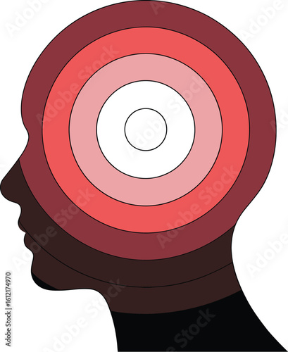 Intriguing mind concept shows focus and inner thoughts radiating from stylized human head