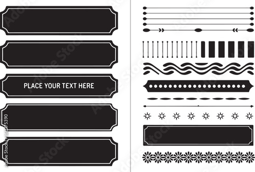 Black decorative borders and text placeholders white graphic