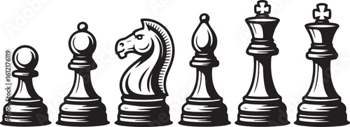 Chess pieces pawn bishop knight king queen game strategy