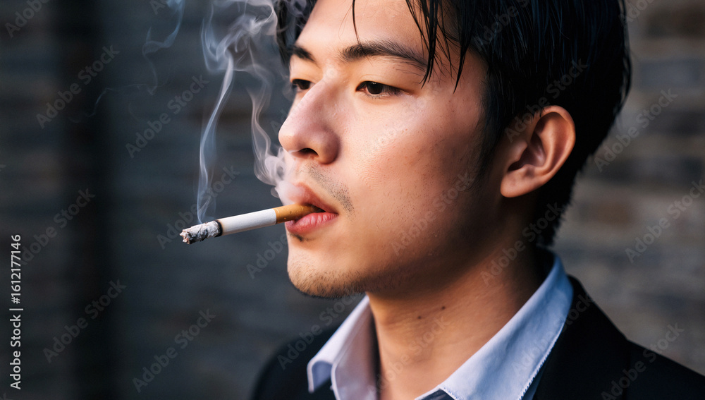Obraz premium Young Man Smoking Cigarette