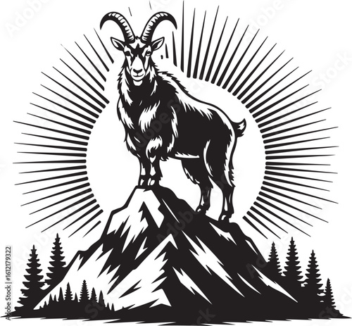 Majestic ibex standing atop a jagged mountain peak rock nature