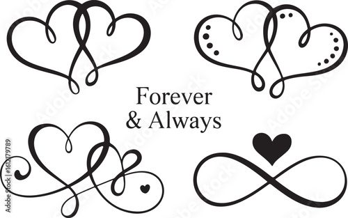 Intertwined hearts infinity symbol and text love forever