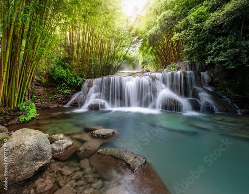 tranquil bamboo garden waterfall