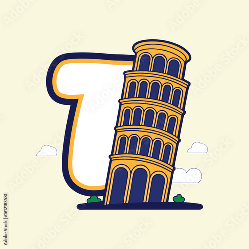 
illustration of a t alphabet tower of pisa  building cartoon icon
