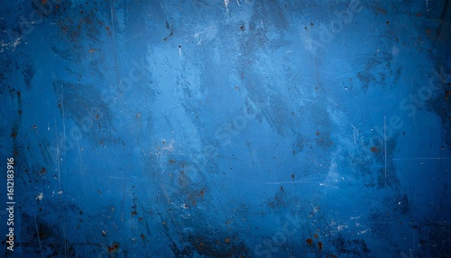 Textured blue wall with uneven paint strokes and darker patches, abstract rustic surface aesthetic.