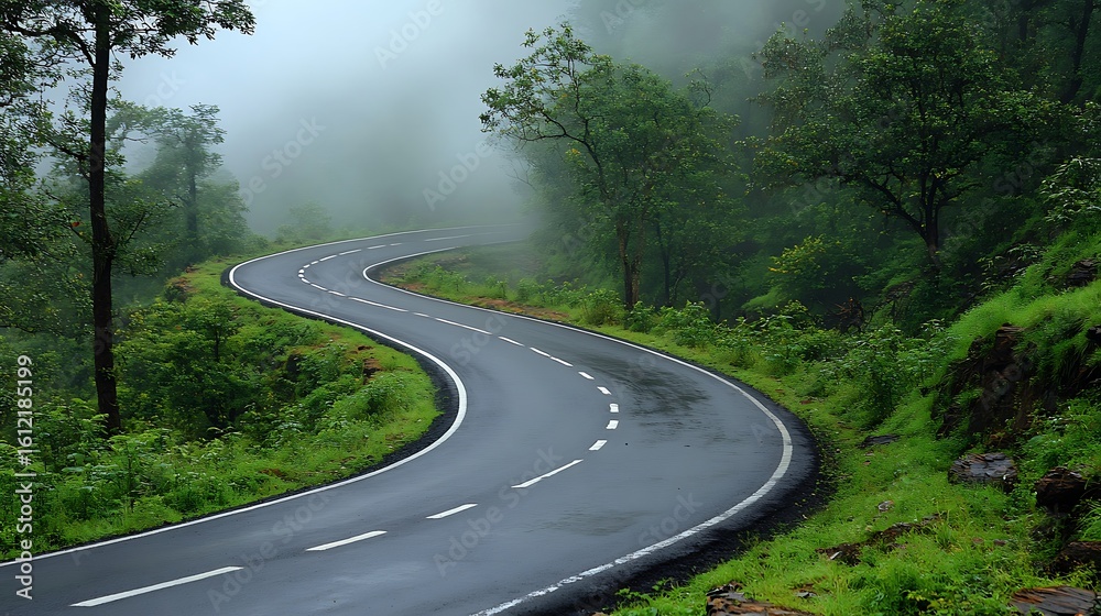 Fototapeta premium Winding Road Misty Mountain.