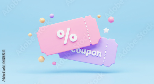 Special Offer & Discount 3D Coupons: Cute Sale, Promotion & Vouchers for Online Shopping and E-commerce