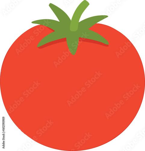 Flat vector tomato with visible seeds, stem and round shape, bright red and green