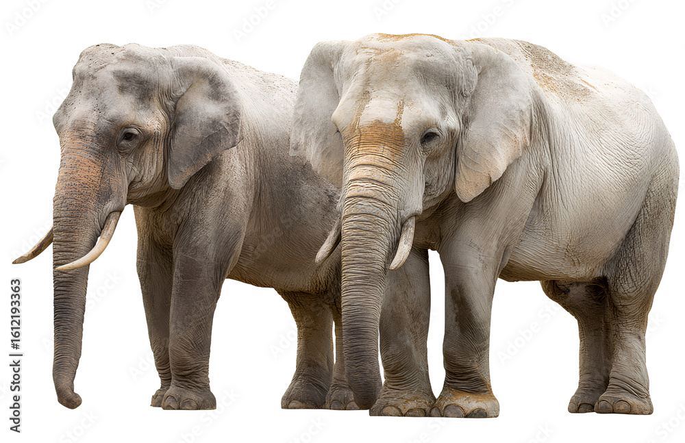 Obraz premium Two elephants facing opposite directions on a transparent background