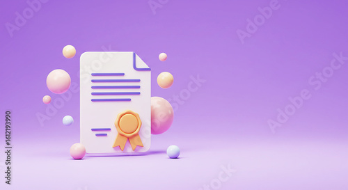 Official Document with Gold Seal: Certificate, Diploma, or Award. High-Quality 3D Render of Achievement, Education, and Quality Assurance for Recognition, Success, and Excellence. Ideal for Academic, 