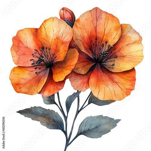 Geum Flower, watercolor clipart vector, isolated on a white background.