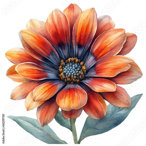 Gazania Flower, watercolor illustration vector, isolated on a white background.