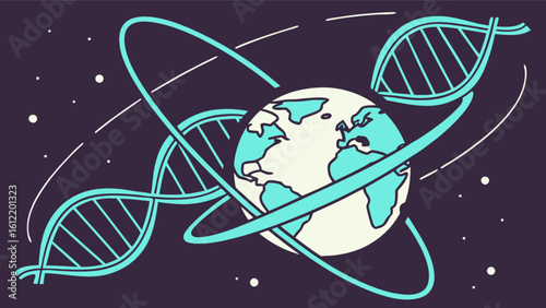 Global dna research and technology innovation for future science and medical advancements worldwide concept