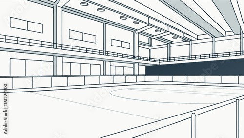 Ice arena vector illustration for sports venue design and winter games background with rink and seating area