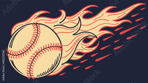 Baseball on fire illustration graphic design for sports team logo and branding vector design artwork