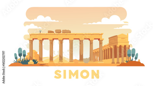 Simon ancient architecture illustration of greek temple ruins and historical landmark vector graphic design