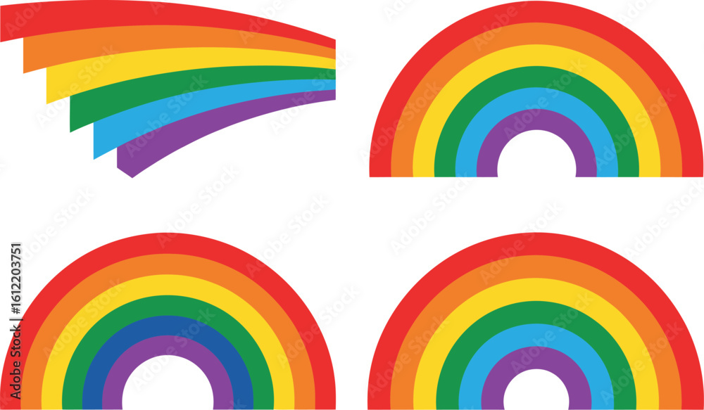 Obraz premium Colorful rainbows in various shapes, a vibrant and cheerful design.