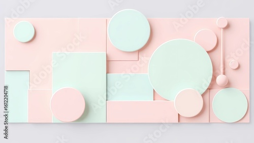 memphis geometric digital artwork pastel blocks circles muted hues modern minimalistic

