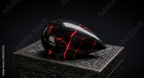 Polished dark obsidian teardrop