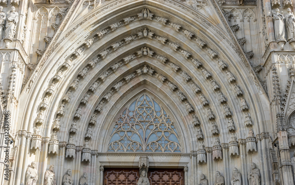 Fototapeta premium Gothic Catholic Cathedral Facade Barcelona Catalonia Spain. Built in 1298.