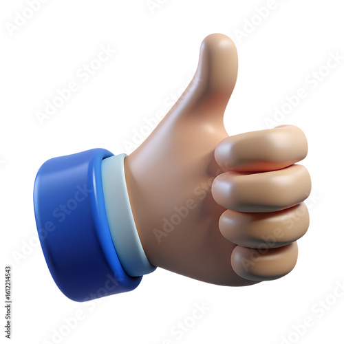 Thumbs up gesture 3d rendering illustration for approval like success and positive feedback concept