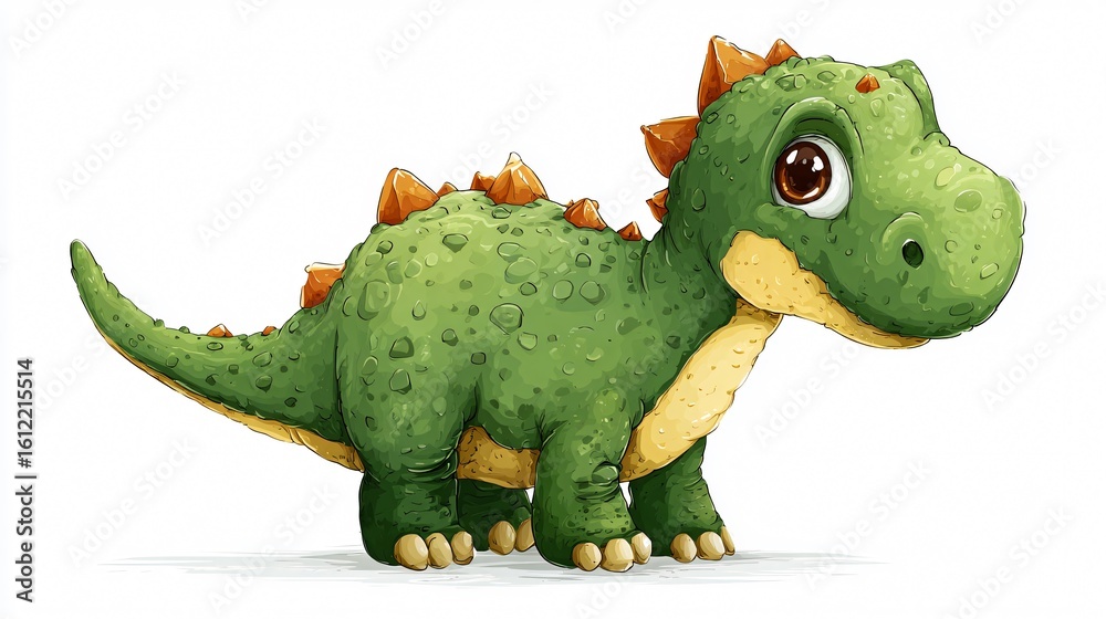 Obraz premium Cute Dinosaur Cartoon Character Drawing with Playful Expression