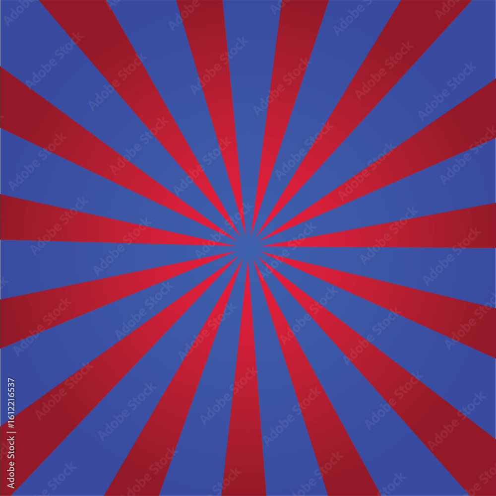 Fototapeta premium Retro Starburst Pattern in Blue and Red Dynamic Radial Design, new, trendy, 2025, unique,