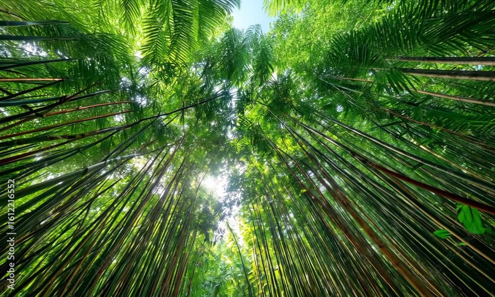 A dense bamboo forest with tall green stalks reaching towards the sky. Sunlight filters through the leaves, creating a serene and tranquil atmosphere. A dense bamboo forest with tall green stalks reaching towards the sky. Sunlight filters through the leaves, creating a serene and tranquil atmosphere.