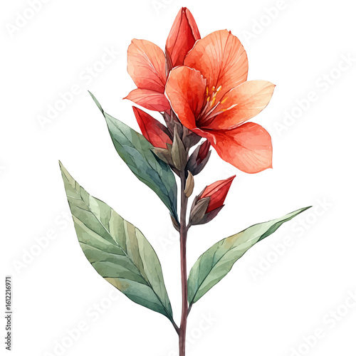 Columnea Flower, watercolor clipart vector, isolated on a white background.