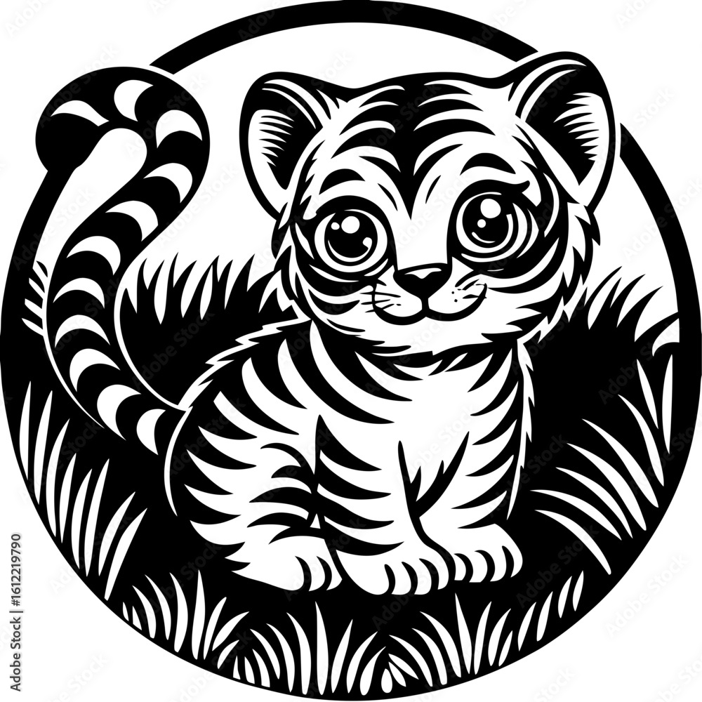 Fototapeta premium Cute Baby Tiger, Wild Animal Cub, Adorable Tiger, Jungle Creature