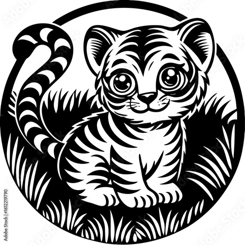Photography Cute Baby Tiger, Wild Animal Cub, Adorable Tiger, Jungle Creature