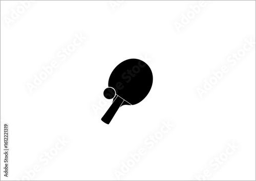  Table tennis silhouette icon with paddle and ball, black vector style on white background for indoor sports, match, reflex games, and competitive sports equipment branding