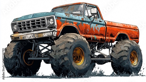 Monster Truck Off Road Grungy Illustration and Clipart